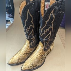 Nocona Boots Gold Honey Exotic Genuine Python Leather Round Toe Cowboy Western B